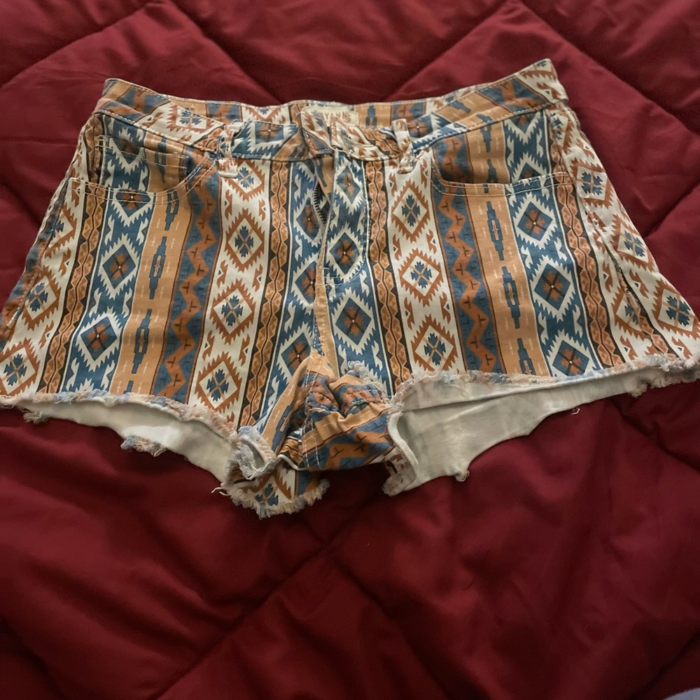 Shyanne Blue and Brown Tribal Jean Shorts